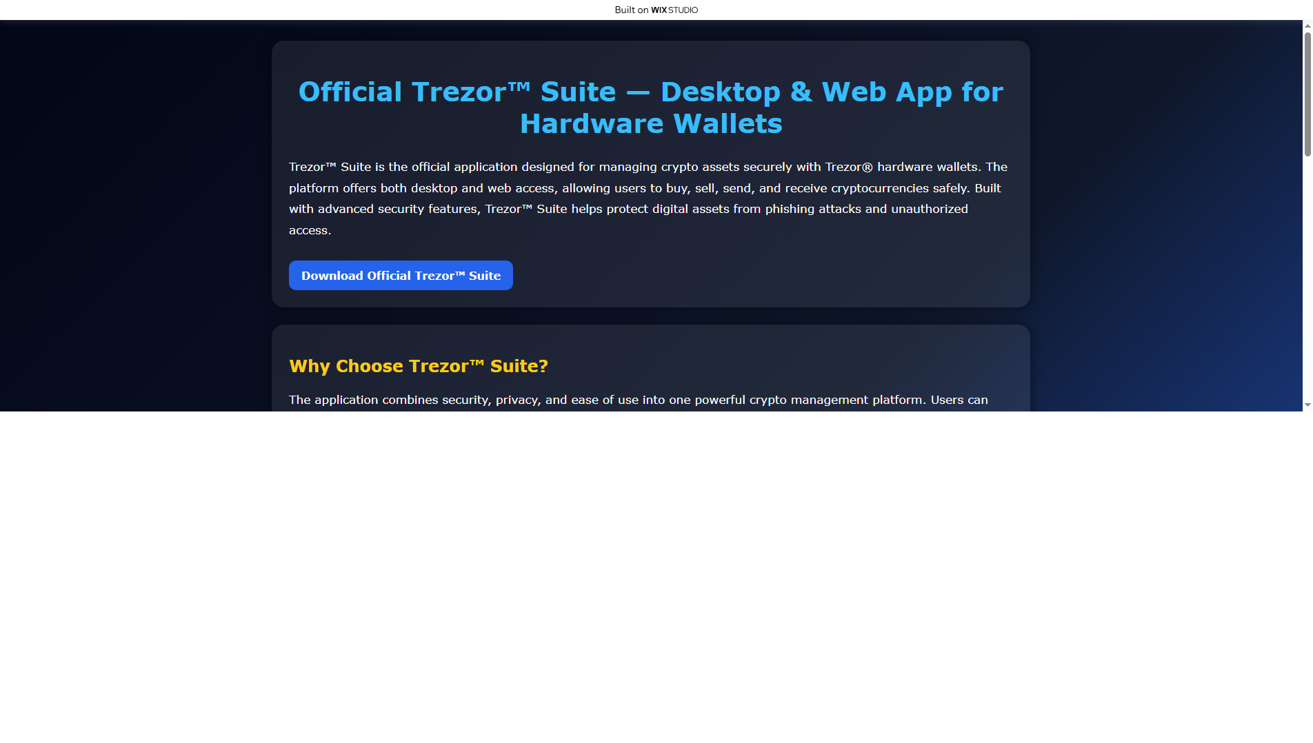 Stored capture of trezosuitrtt.wixstudio.com