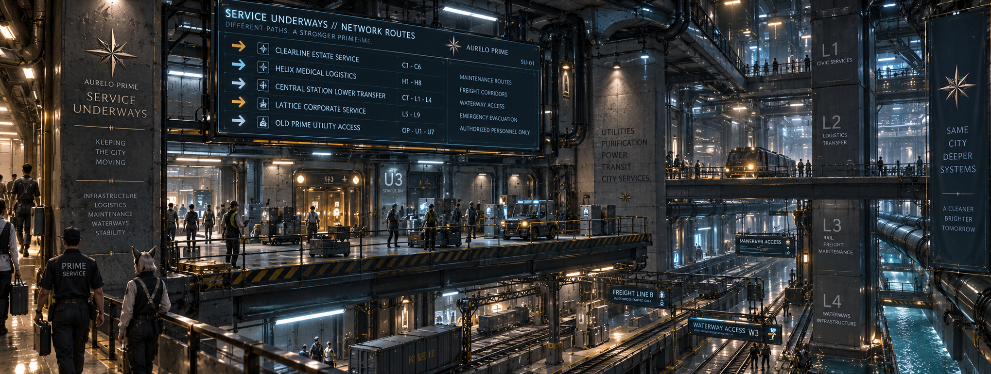 The multi-level Service Underways infrastructure network beneath Aurelo Prime.