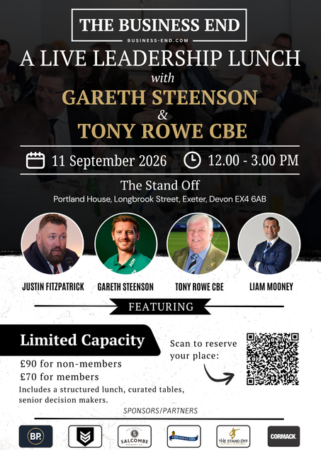 Leadership Lunch with Gareth Steenson & Tony Rowe CBE — 11 September 2026, The Stand Off, Exeter