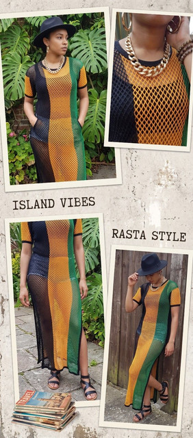 Jamaican Maxi Sheer Dress Mesh Fishnet Back View