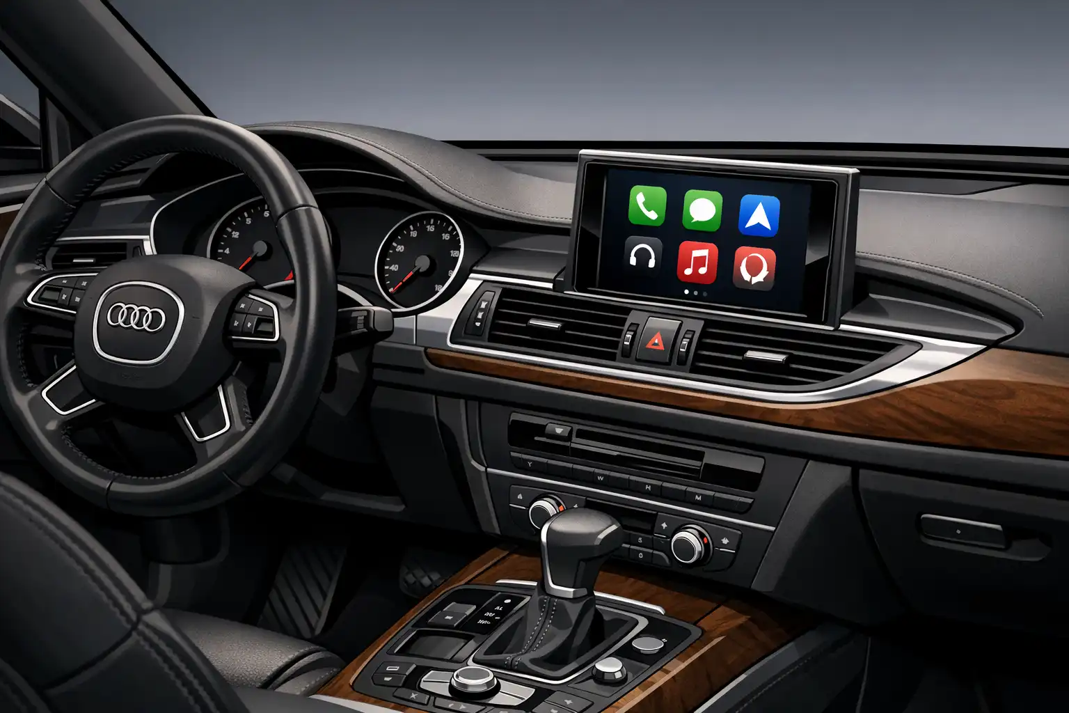 Audi A7 2012 avec Android Auto affiché sur l'écran MMI après installation Carplaygo