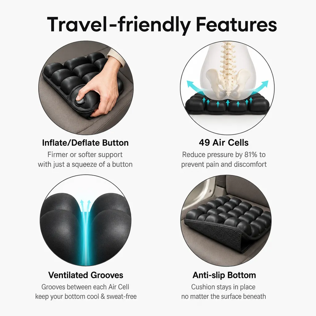 Travel-friendly features of Hovr Travel Cushion