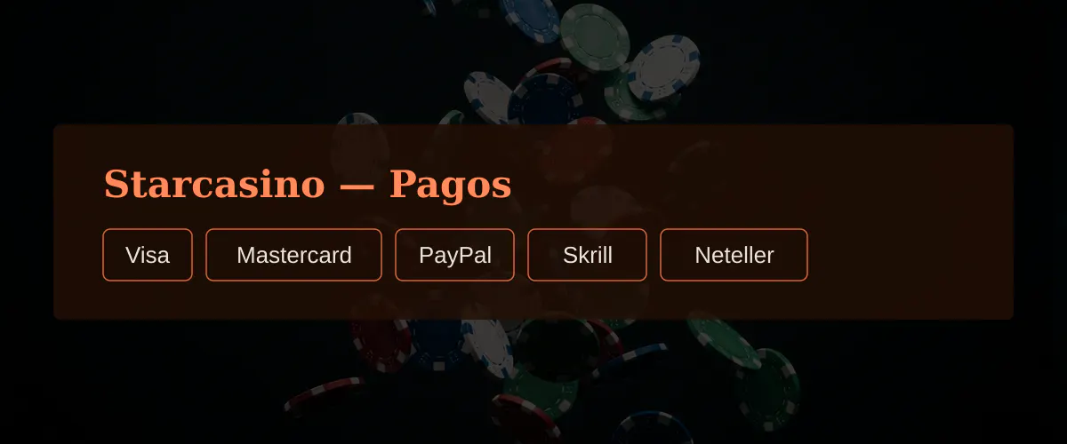 Starcasino - Pagos: Visa, Mastercard, PayPal, Skrill, Neteller