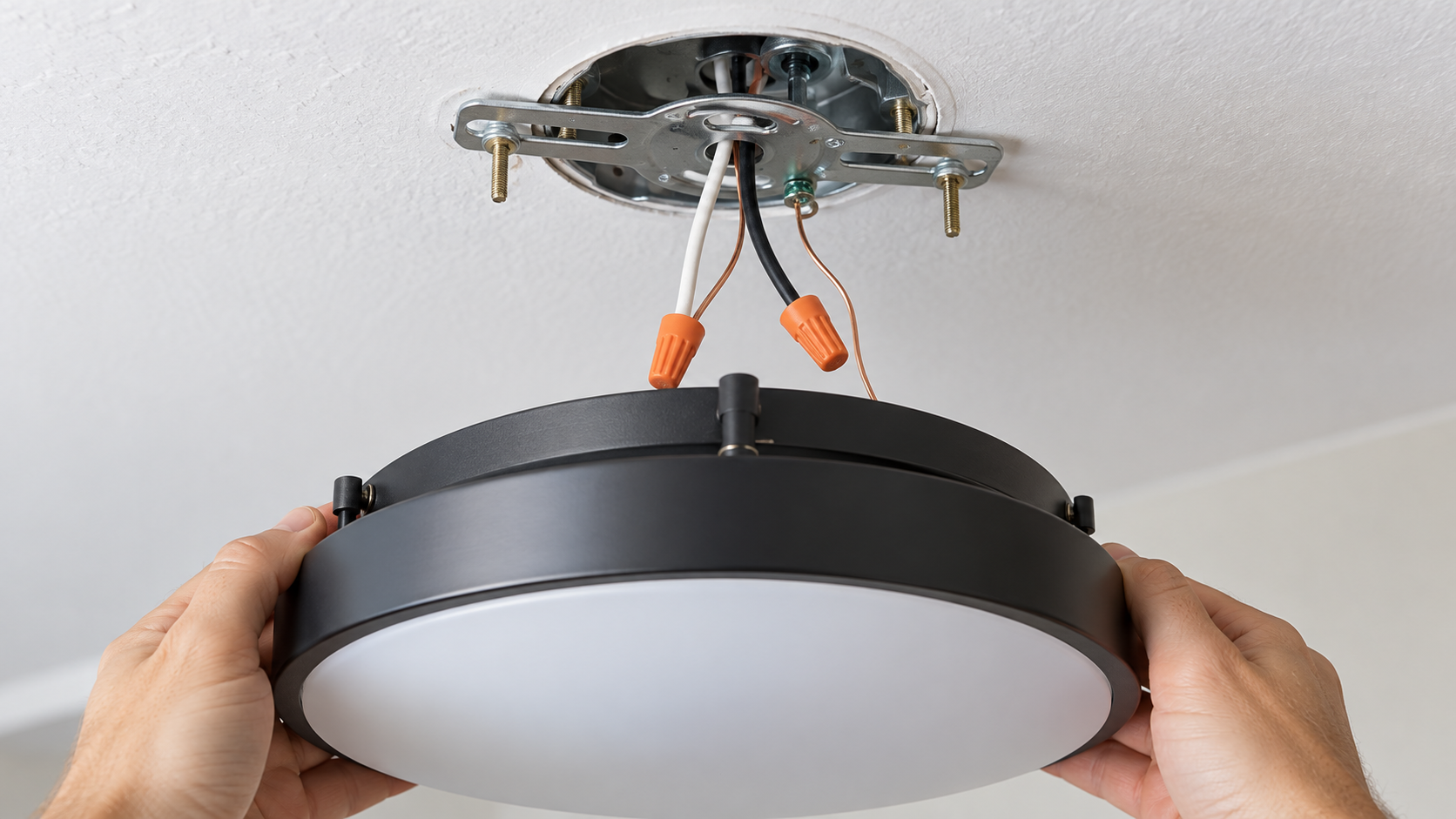 Inspecting the ceiling mounting bracket before installing a new light