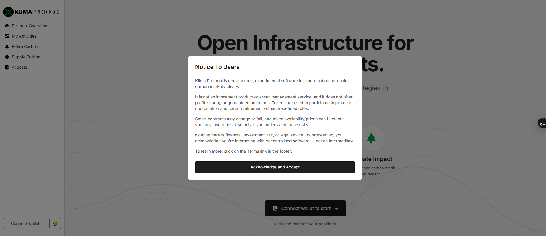 Stored capture of dapp-mobt1h2co-klimadao.vercel.app