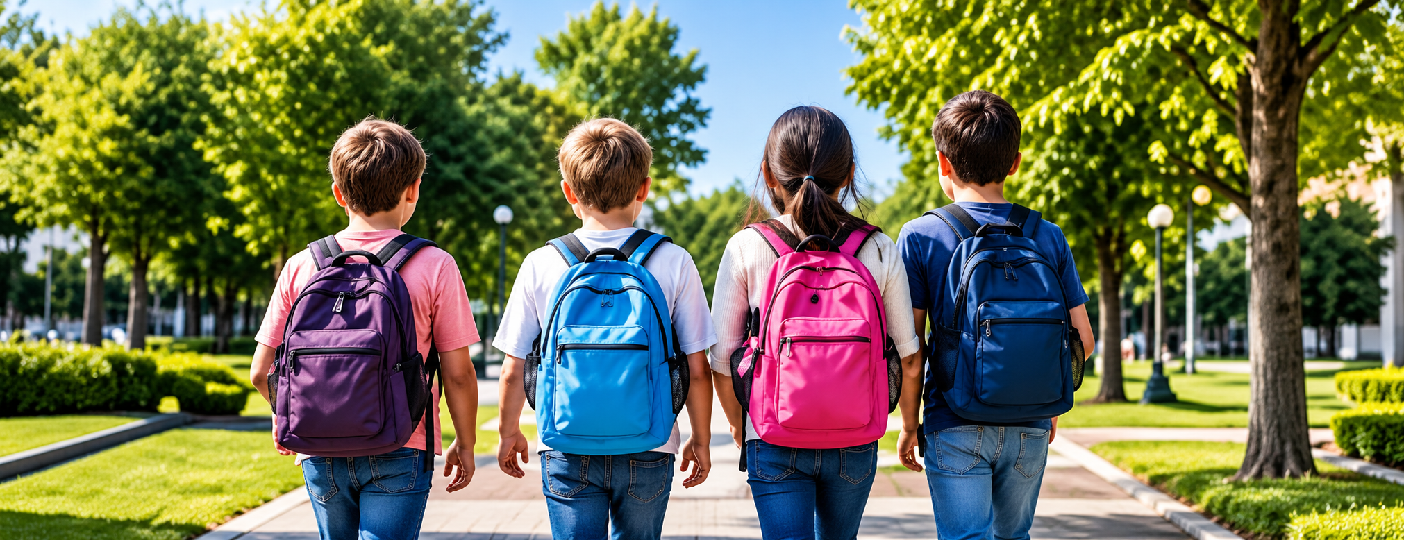 Scholieren op weg naar school