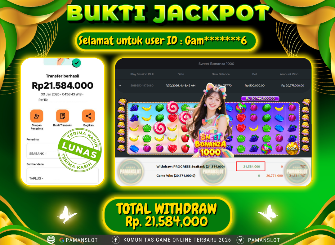 PAMANSLOT JACKPOT Game PP - Sweet Bonanza 1000 Rp.21,584,000- LUNAS