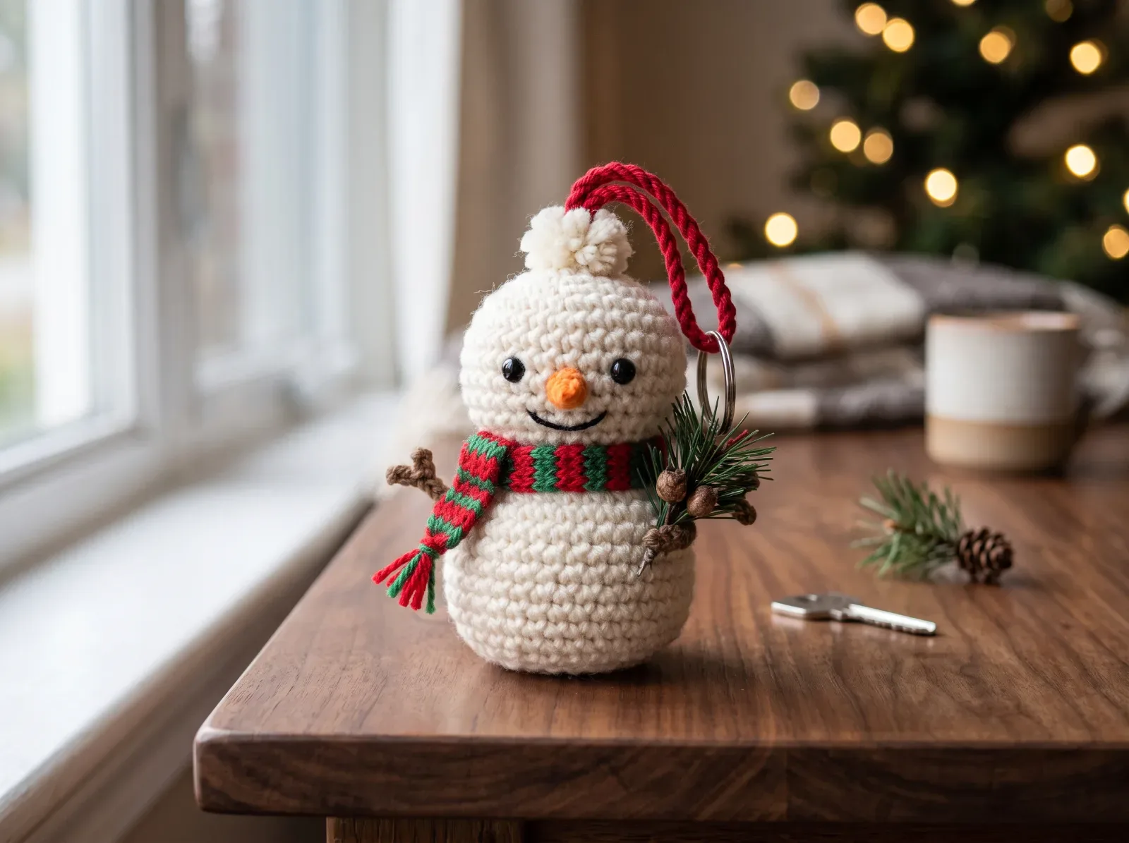 Mini Crochet Snowman Ornament & Keychain finished crochet project