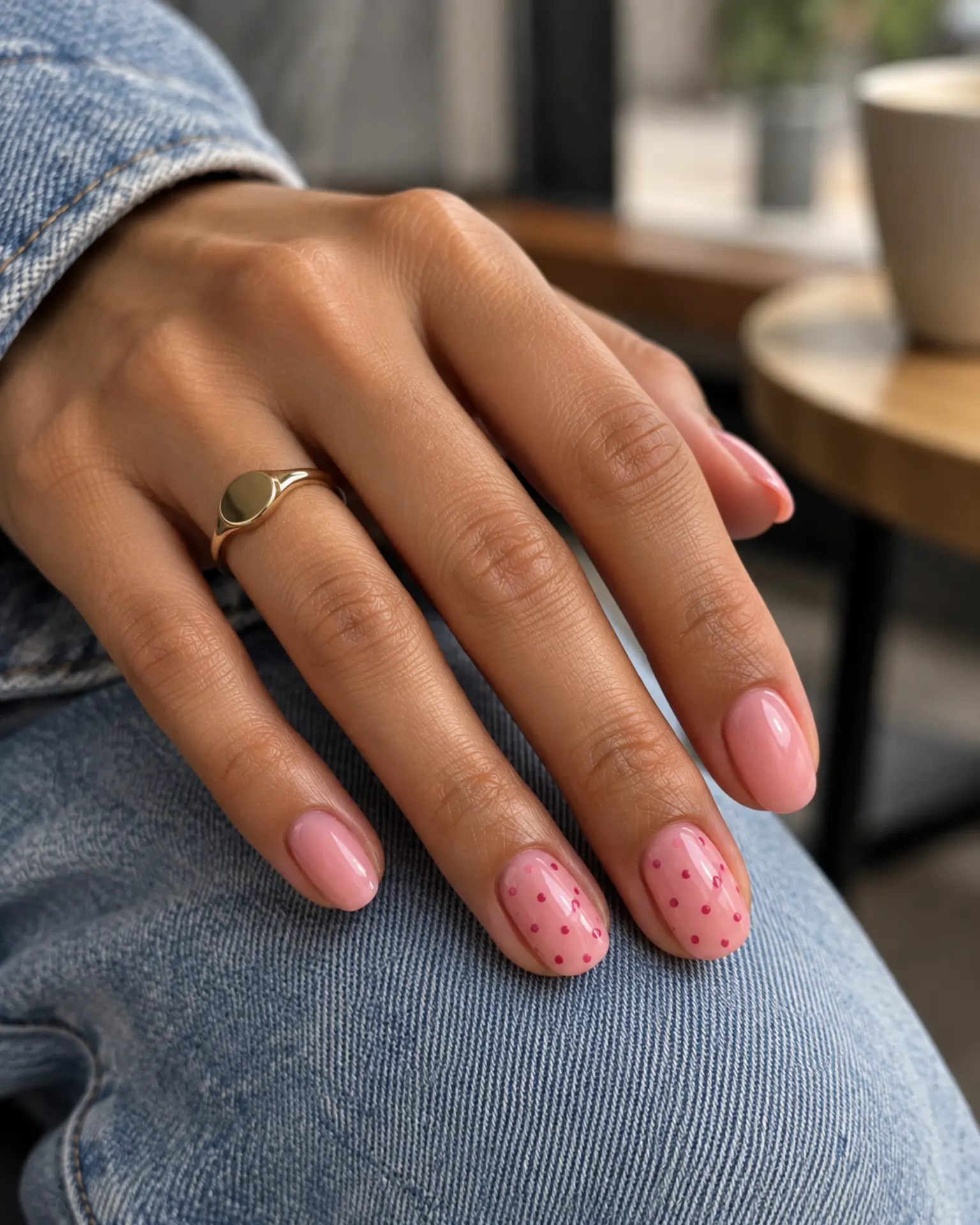 Pink Micro-Dot Accent manicure inspiration for pink nail ideas