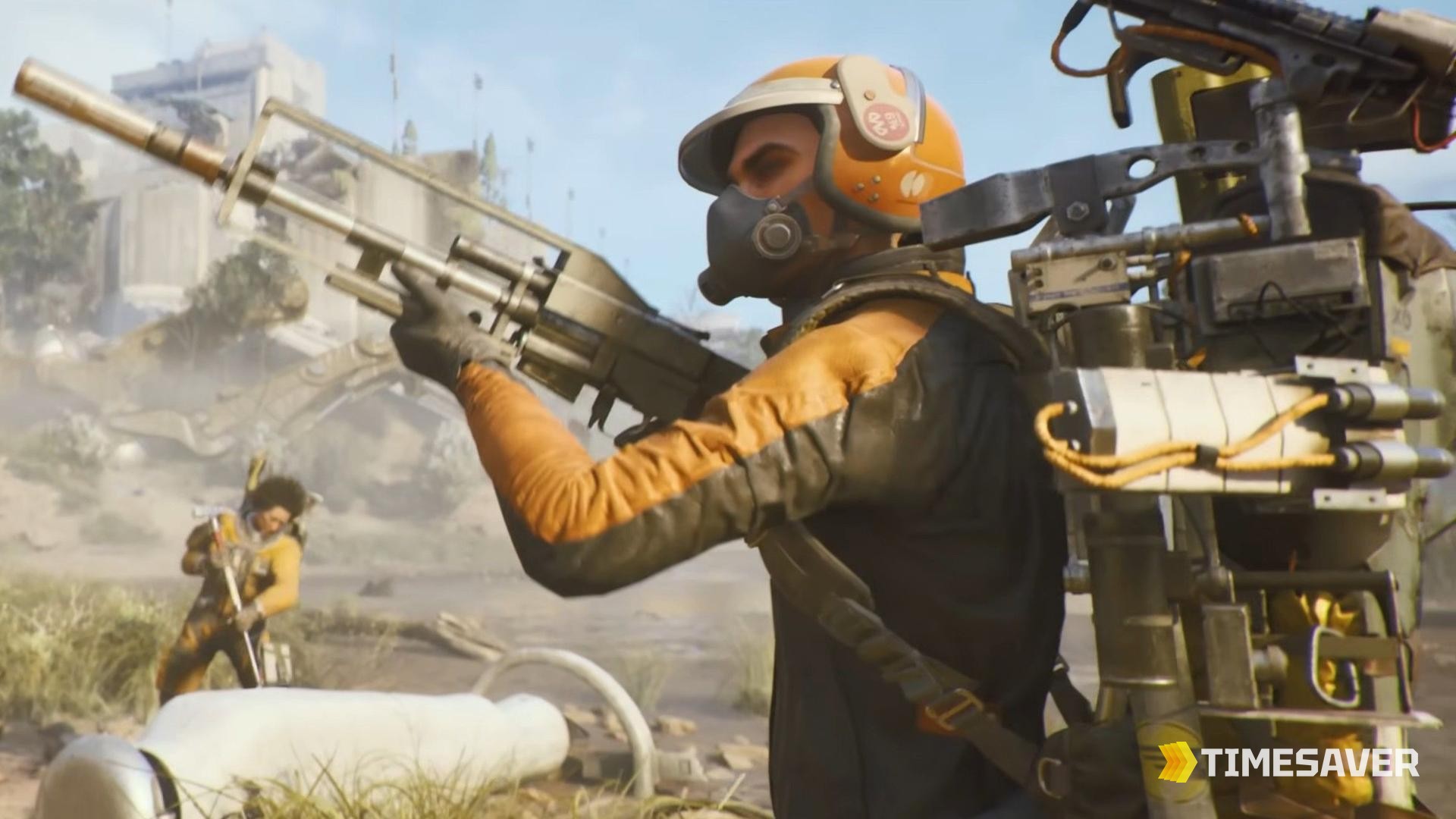 ARC Raiders raider firing a heavy weapon in combat against ARC