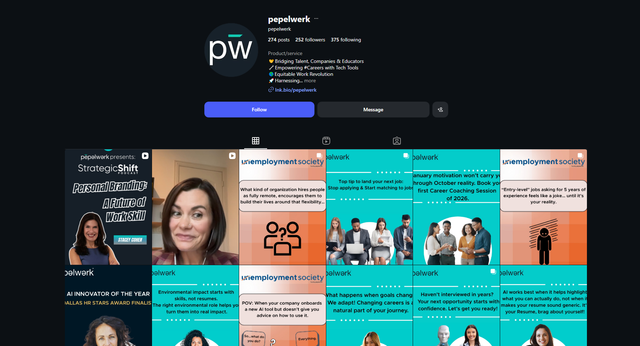Instagram showing 252 followers