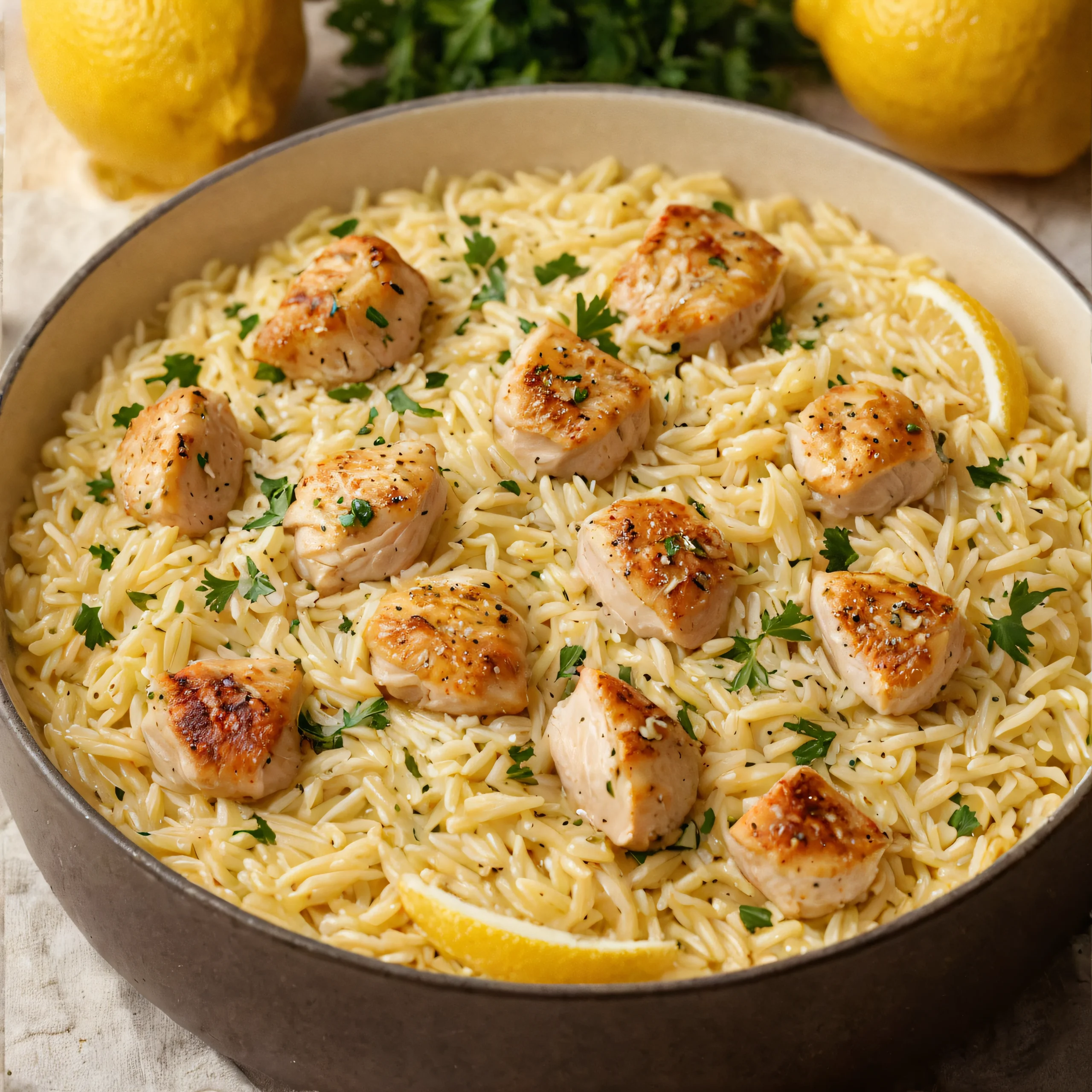 Lemon Parmesan Orzo with Chicken Recipe