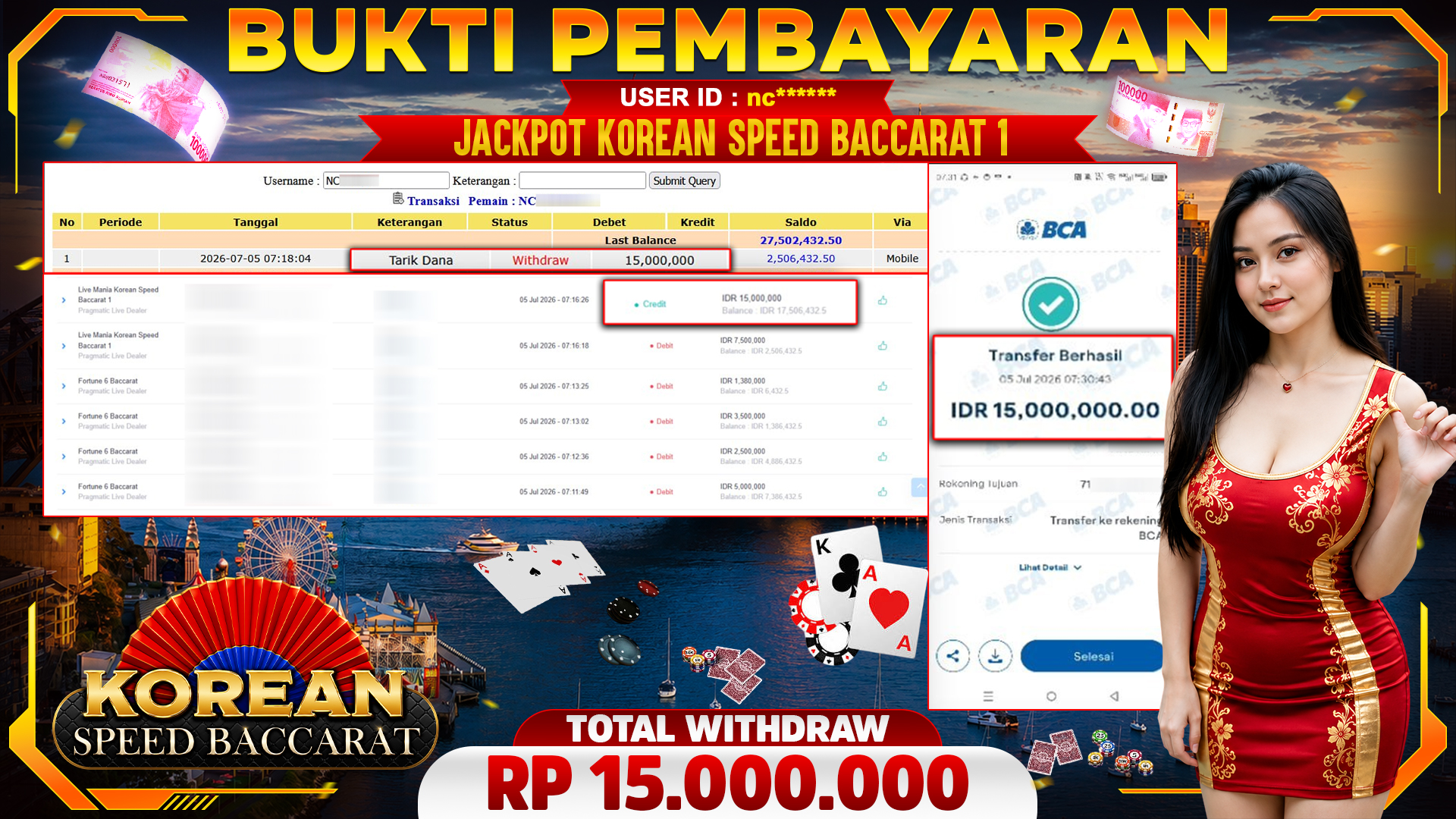 🏆 SELAMAT KEPADA PEMENANG JACKPOT DI Live Mania Korean Speed Baccarat 1 - Pragmatic Live Dealer 15,000,000🏆
