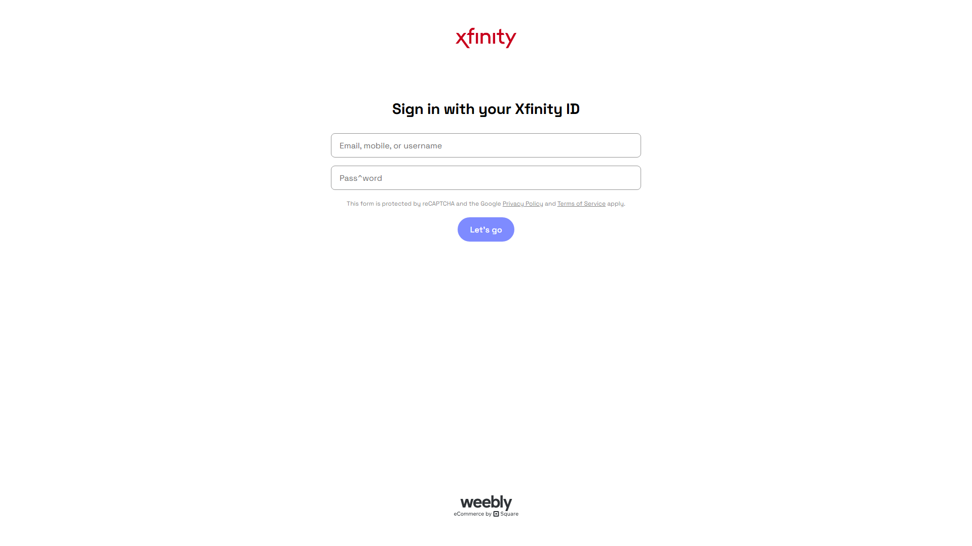 Stored capture of comcast-account.weeblysite.com