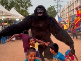 Gorilla 9ft giant mascot for rent Chennai - kids birthday party and event entertainment