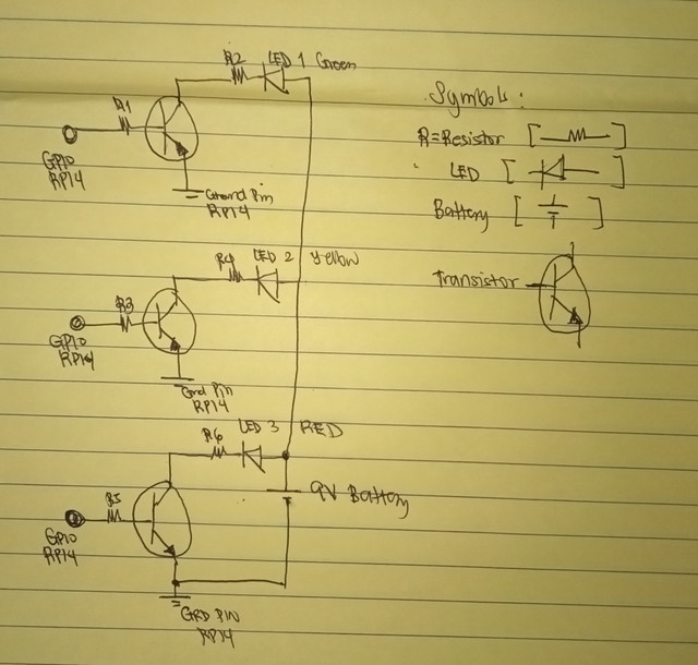 This is the current design for 1 miniature traffic light that will be connected to RPi4