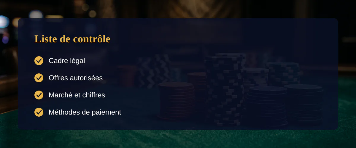 Jeu de casino en ligne — Liste de contrôle