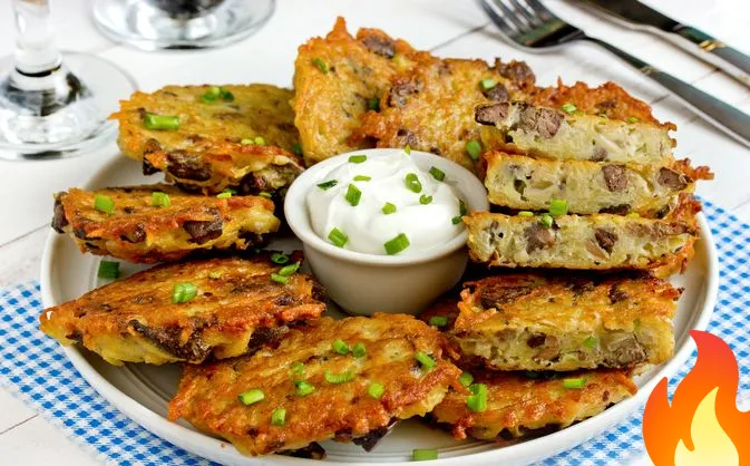 Постер Драники с жареной куриной печенью