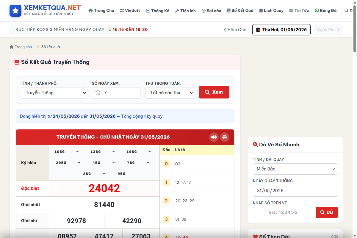 Hướng dẫn cách xem và sử dụng Sổ kết quả xổ số trên Xemketqua.net