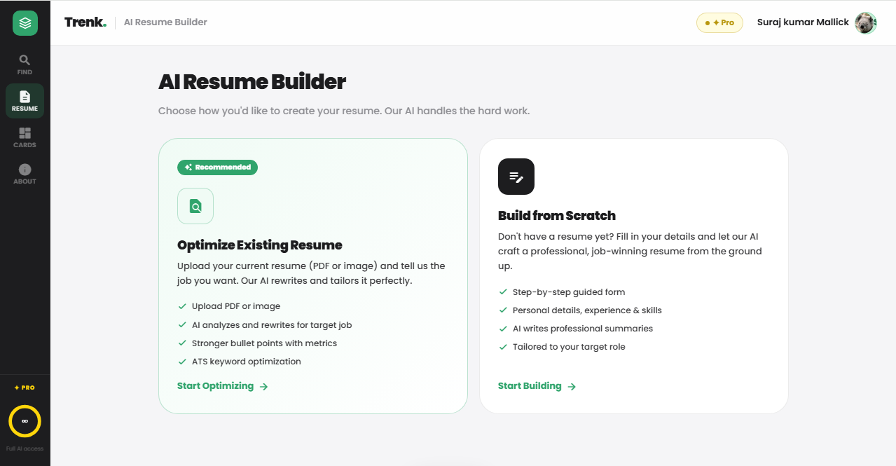 Trenk AI Resume Builder
