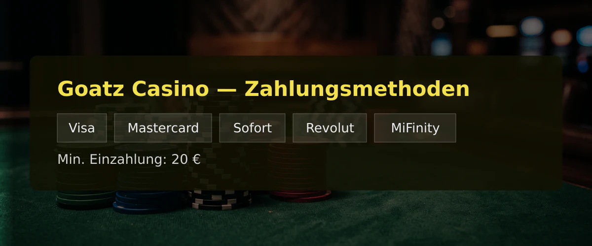 Goatz Casino � Zahlungsmethoden: Visa, Mastercard, Sofort, Revolut, MiFinity