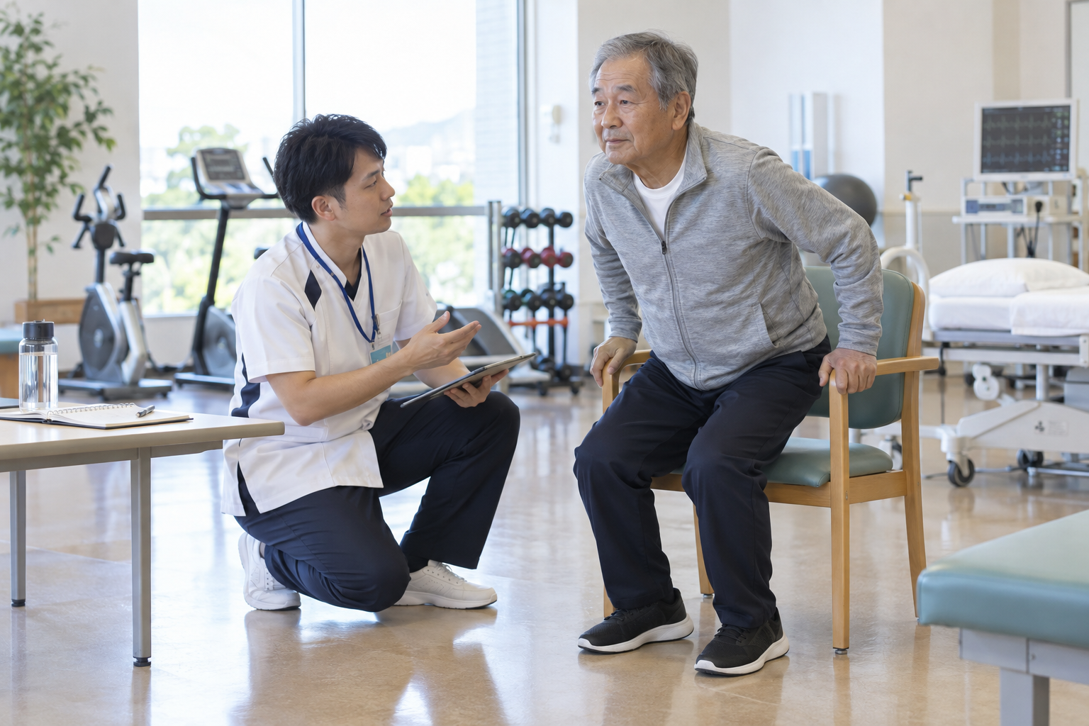 心臓リハビリで生活動作を確認する様子