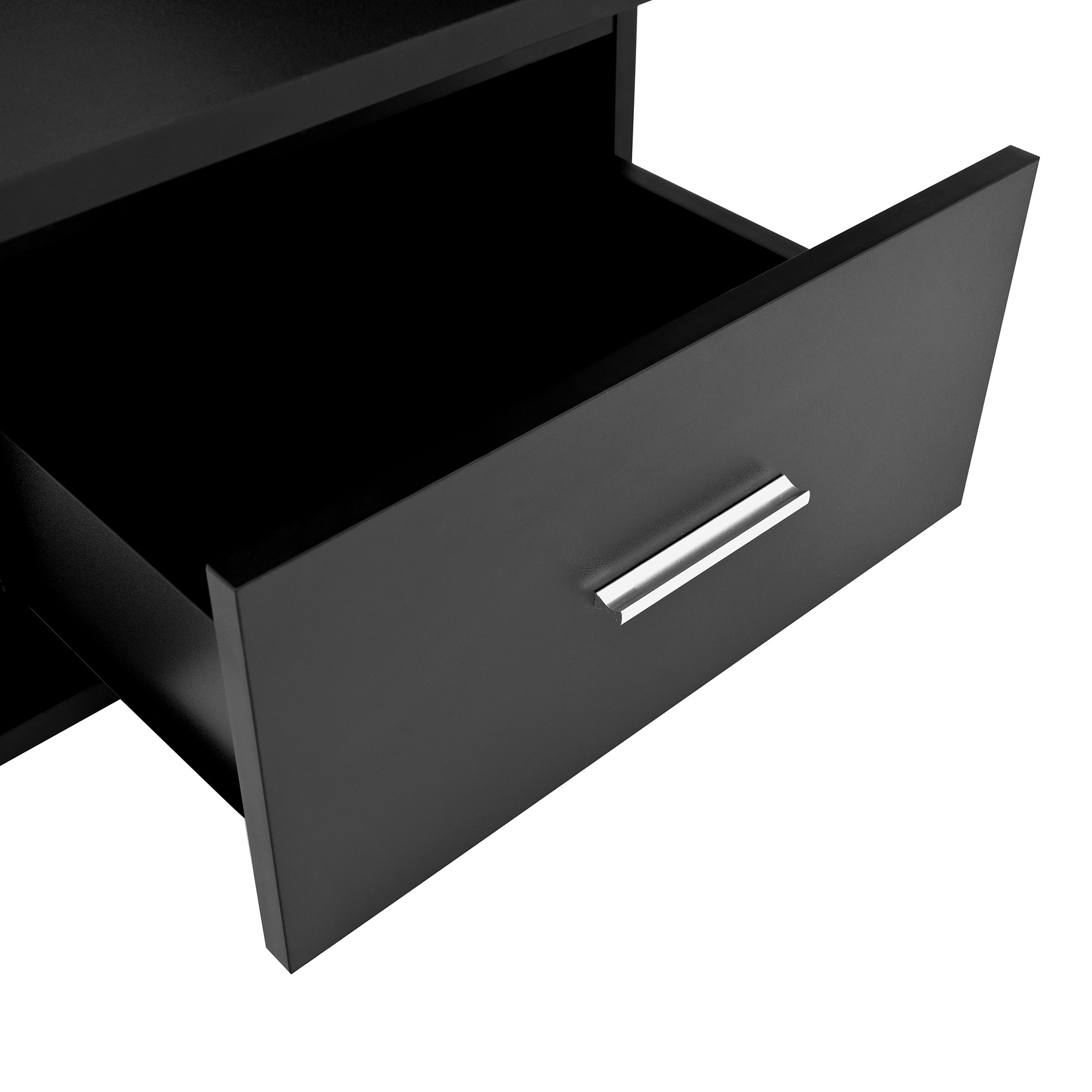 Table Basse Noir, Rangement, Éclairage LED, Gestion des Câbles, Portes Vitrées, Étagères Réglables - 78x78x45cm - Salon 4