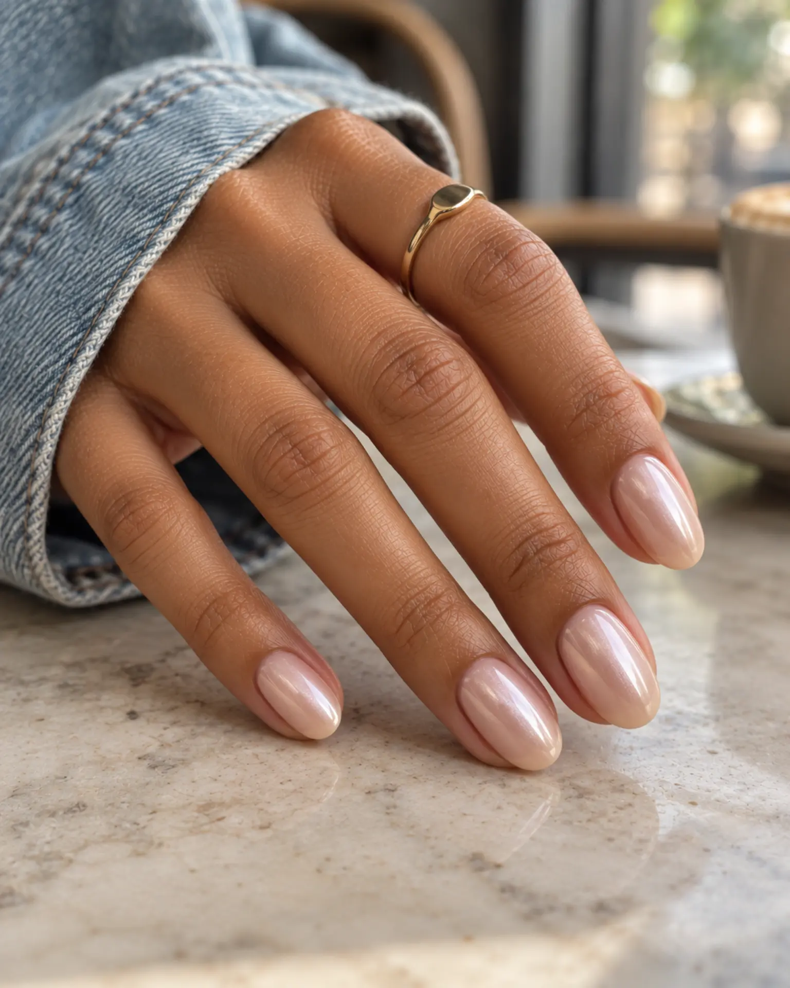 Nude Glazed Pearl Veil manicure inspiration for nude nail ideas