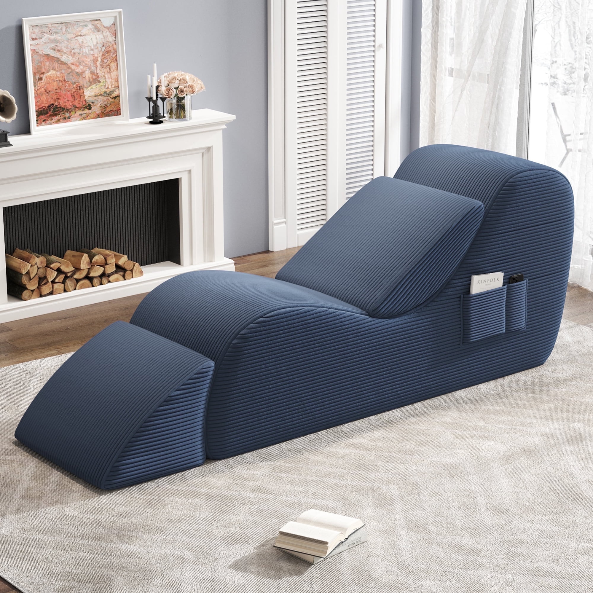 Ergonomic Lounge Chaise Chair with Ottoman & Side Storage Pocket