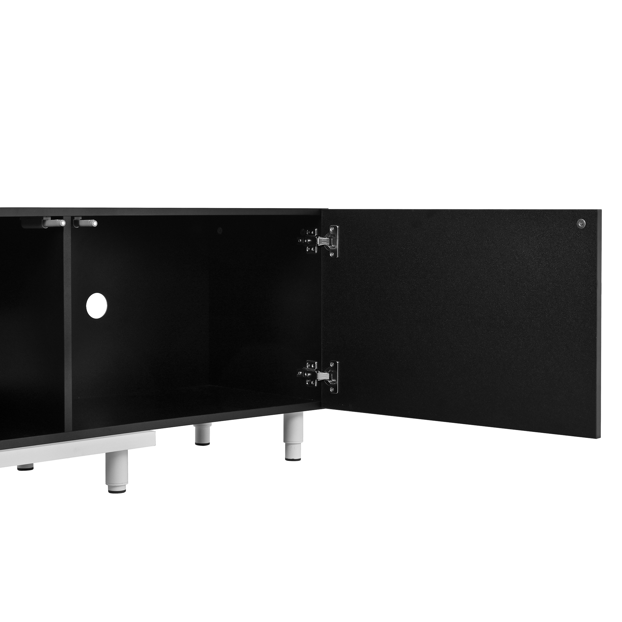 Meuble TV Noir, Rangement, Fermeture Douce, Extensible, Design Moderne, Structure Robuste - 258x38x48.5cm - Salon 4