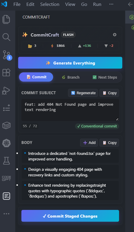 Commit generation output