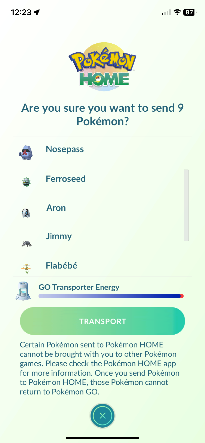 Transferring a set of Pokemon from Pokemon GO to Pokemon Home