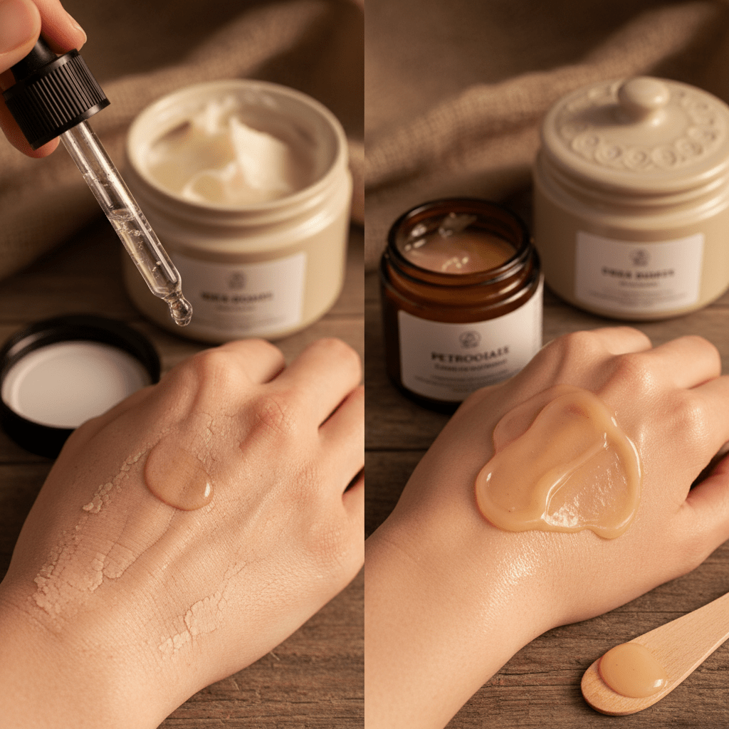 Dry skin recovery with glycerin serum, balm, petrolatum, and shea butter