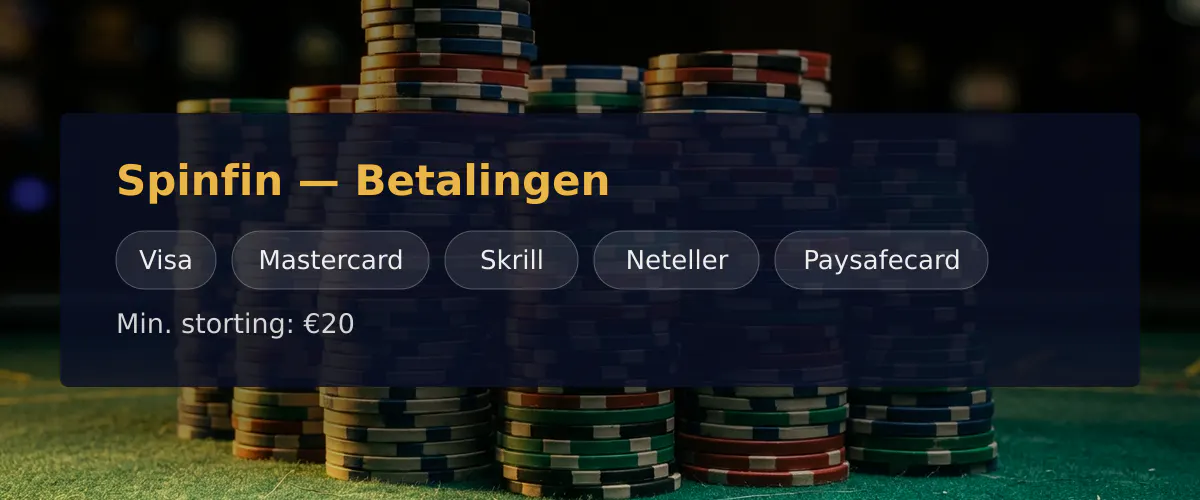 Spinfin — Betalingen: Visa, Mastercard, Skrill, Neteller, Paysafecard