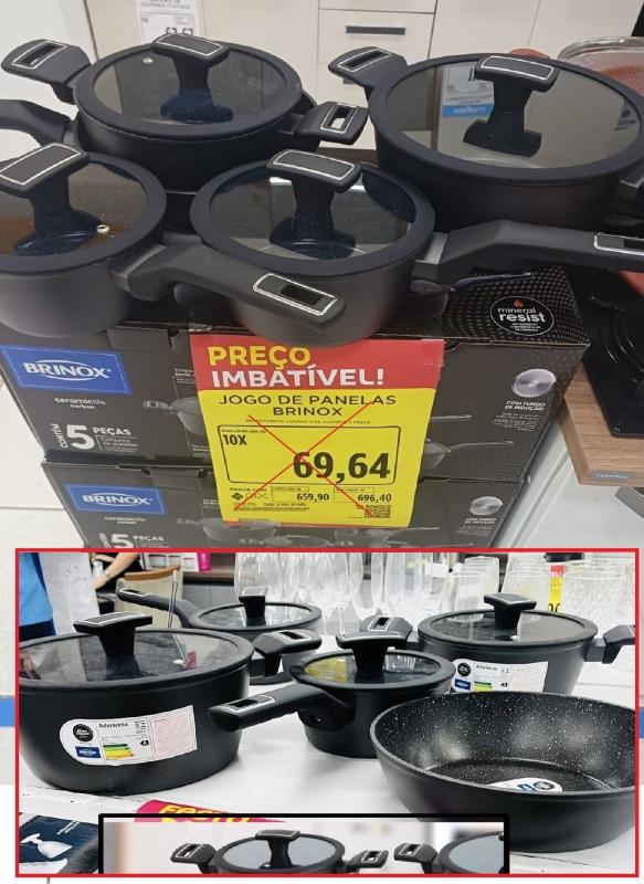 Jogo de Panelas Brinox Revestimento Cerâmico Preto 5 Peças Carbon Ceramic Life