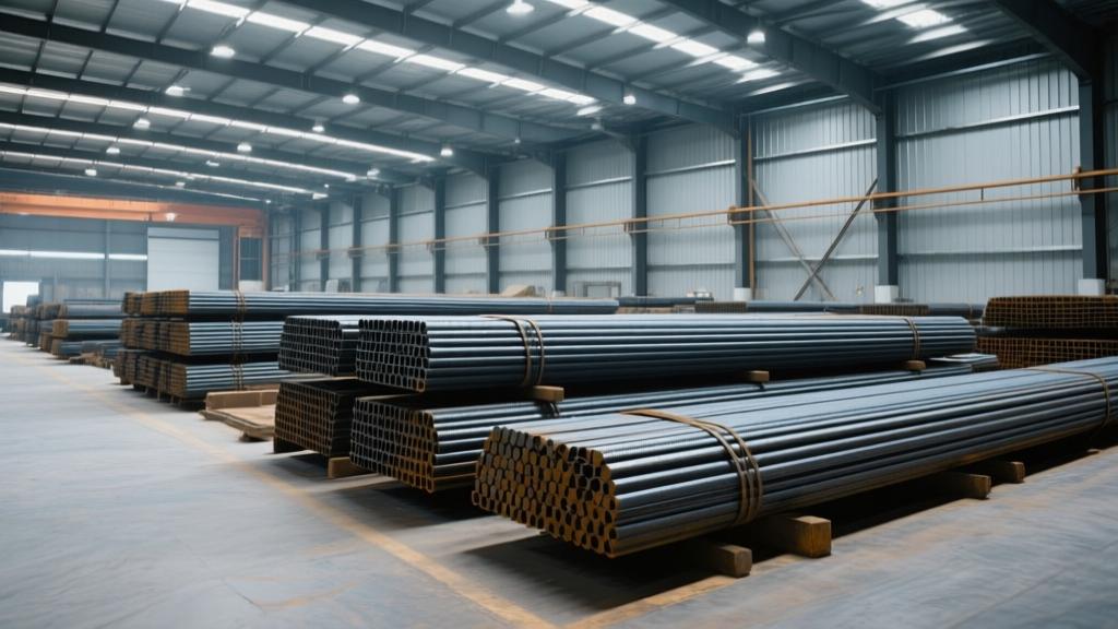 JSW Neosteel TMT bars stacked at modern steel warehouse