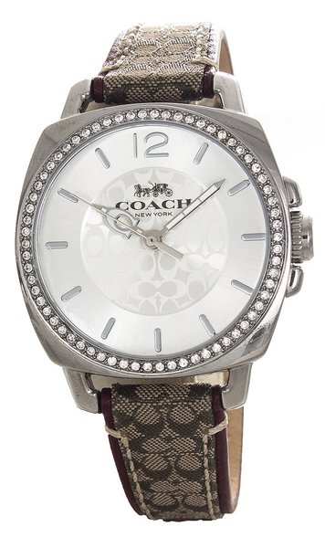 Coach Brown Patterned Watch with Silver Accents Coach Silver Dial Brown Leather Band Diamond Watch CA.64.7  main image 3