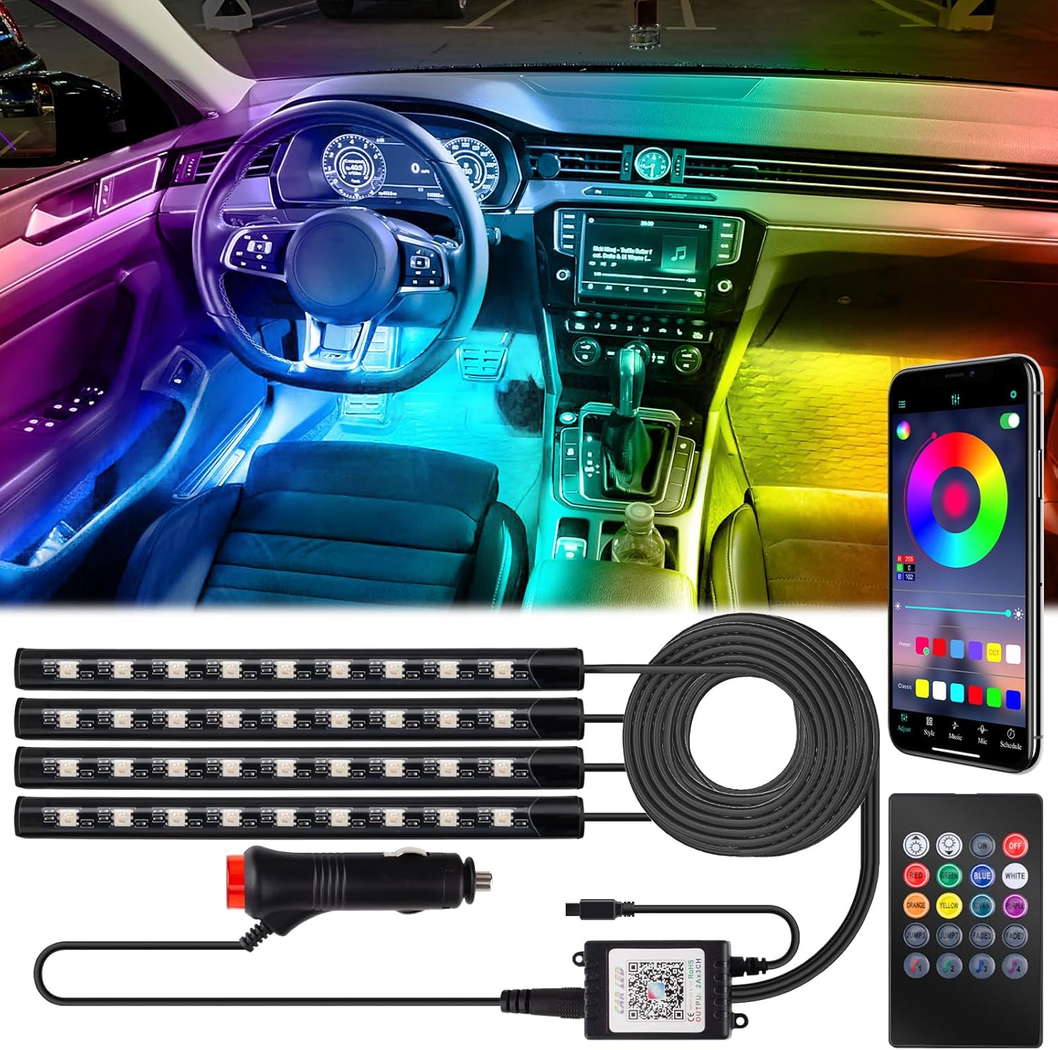 12v led strip light cigarette plug Atmosphere -18led Rgb-cigarette Lighter Plug-set Color Box RigMore In Stock The 12v cigarette lighter plug also includes wire connectors which attach to your lighting kit or 12 volt accessory led lights with cigarette lighter