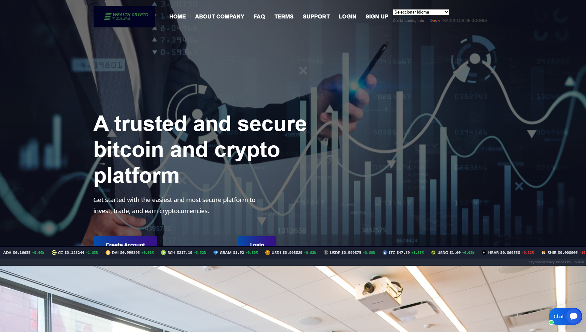 Forensic screenshot of wealthycrypto-trade.com showing the phishing page layout