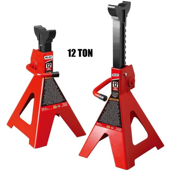 Ratchet Type Jack Stand, 12 Ton Pair, 322mm x 290mm Base, 260-750mm Lift