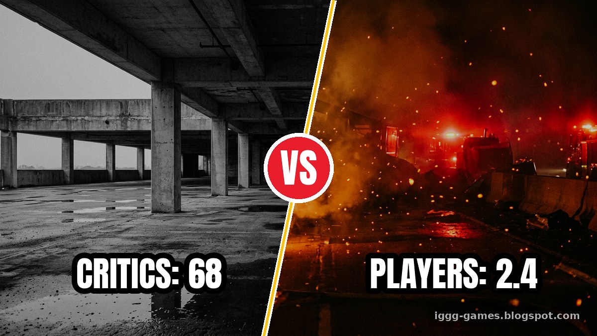 Comparison graphic showing critic score 68 against player score 2.4