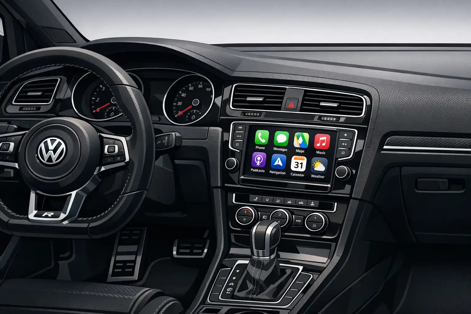 Volkswagen Golf 7 R 2016 avec Android Auto installé sur écran d’origine