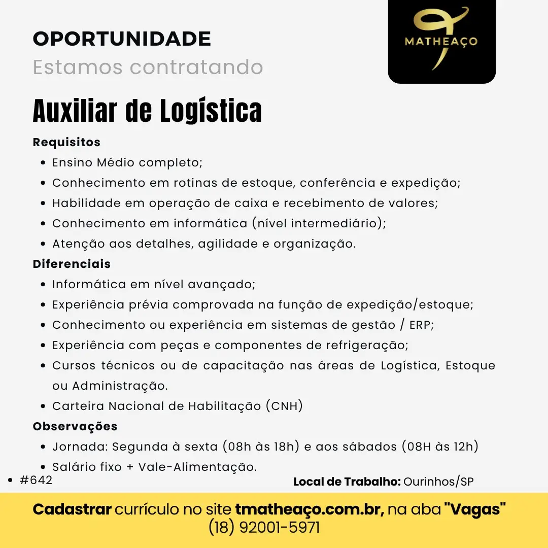 Vaga Para Aux De Log&Iacute;stica