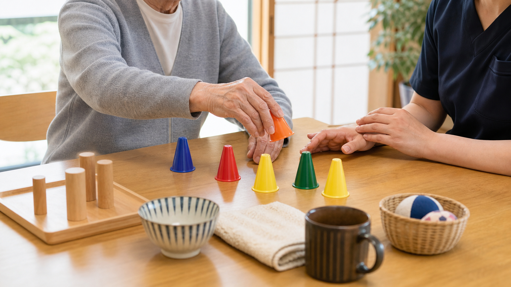 脳卒中後の運動失調に対する手の協調運動練習のイメージ
