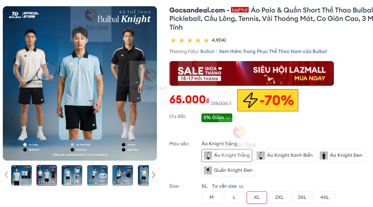 Áo Polo & Quần Short Thể Thao Bulbal Knight, Pickleball, Cầu Lông, Tennis, Vải Thoáng Mát, Co Giãn Cao, 3 Màu Trung Tính
