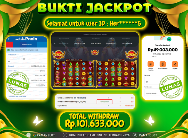 PAMANSLOT JACKPOT Game Gates of Olympus Super Scatter Rp.101,633,000- LUNAS
