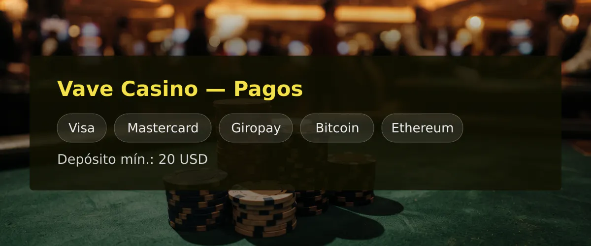 Vave Casino — Pagos: Visa, Mastercard, Giropay, Bitcoin, Ethereum