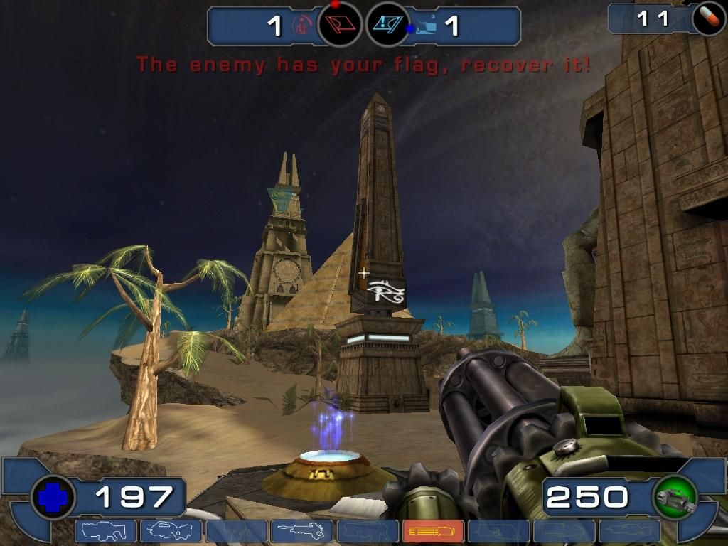 Egyptian towers and open approaches on the UT2003 Facing Worlds 3 map