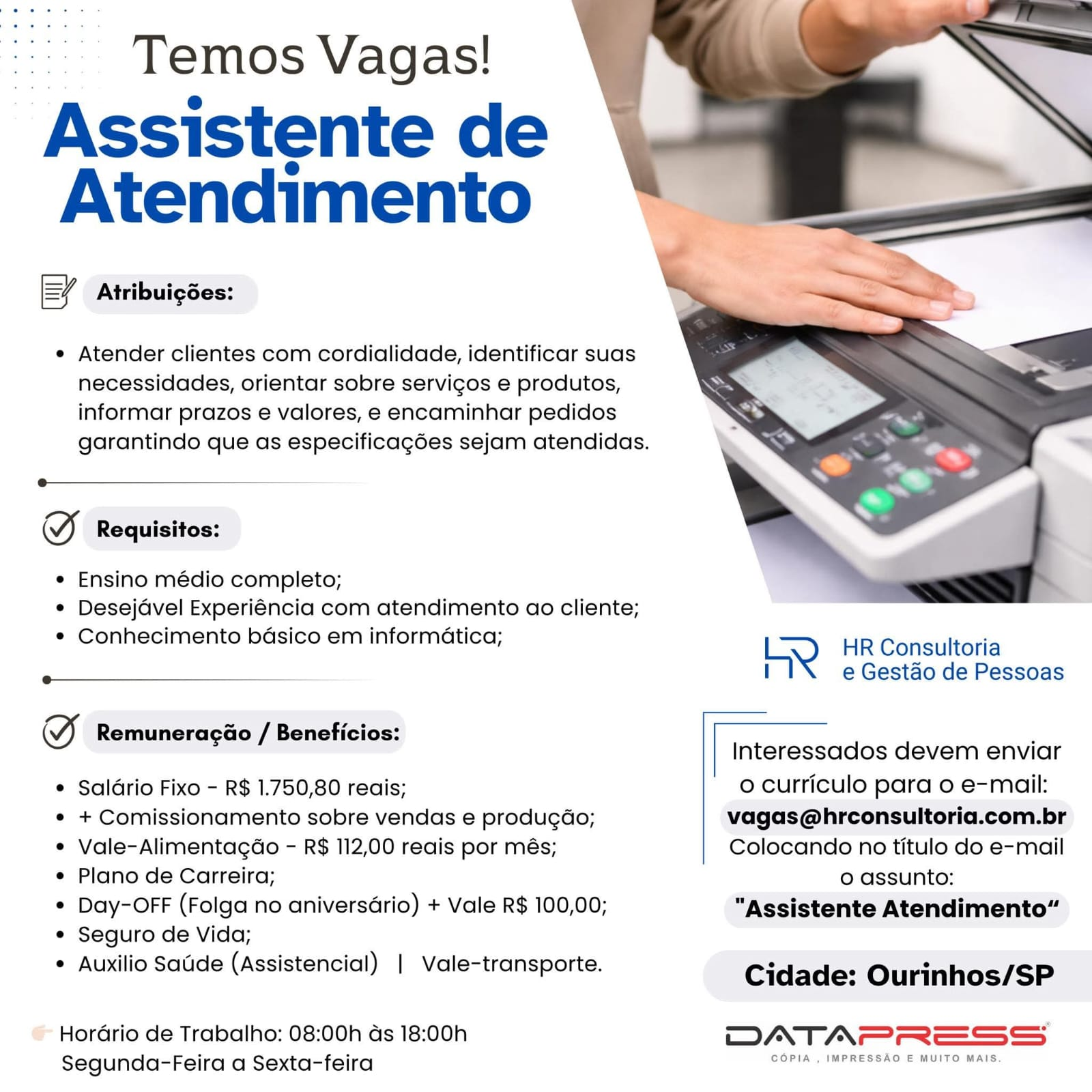 VAGA PARA ASSISTENTE DE ATENDIMENTO - Imagem 1