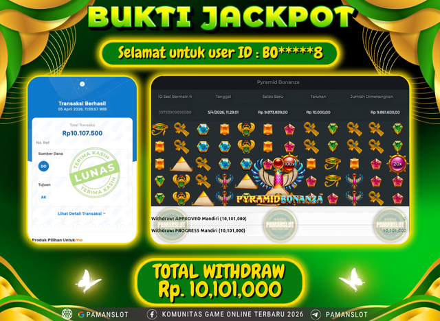 Selamat kepada Member PAMANSLOT Game Pyramid Bonanza : BO*****8